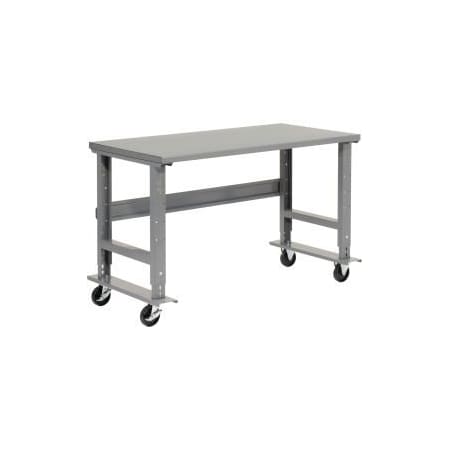 Global Equipment 72"W x 36"D Mobile Adjustable Height C-Channel Leg Workbench - Steel 183155A